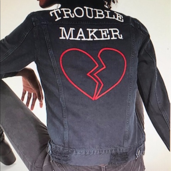 Trouble maker-lucky brand distressed jean jacket - Picture 2 of 7